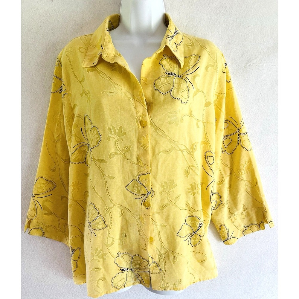 Alfred Dunner Cottagecore Yellow Butterfly Blouse 10 Soft Whimsigoth Fairycore